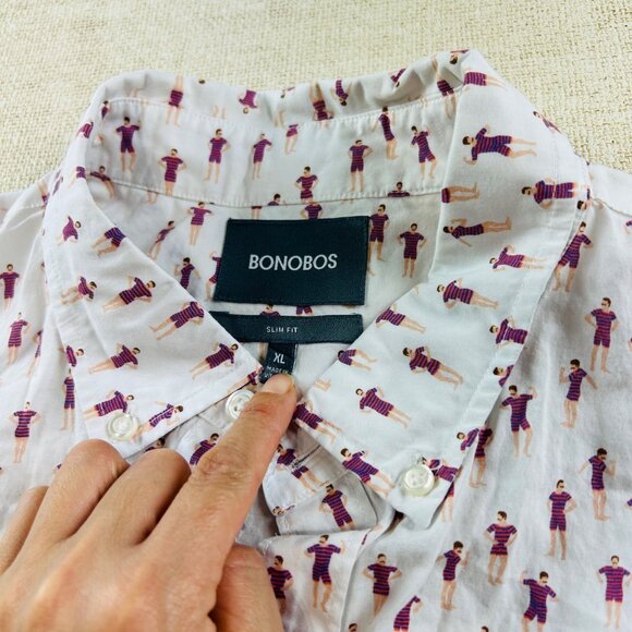 Bonobos Men's SZ XL Slim Fit Graphic White Short Sleeve Button Down Shirt - Picture 5 of 9